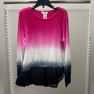 Design History Pink White Black Tie Dye Ombre Long-Sleeve Layered Hem Top
